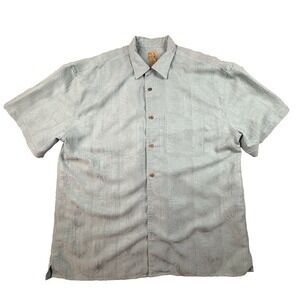 Jos A Bank Men's 2XL Light Sage Green Tropical/Palm Jacquard SS SEE DESC